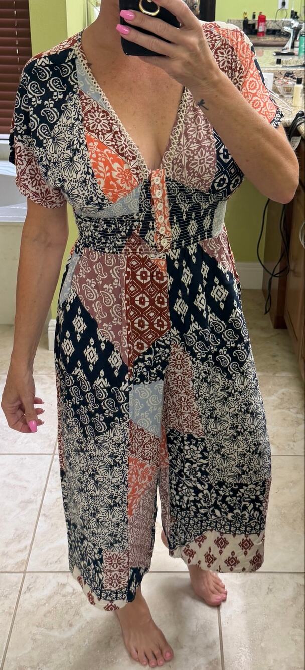 Jumpsuit patchwork small cropped boho hippie wide leg